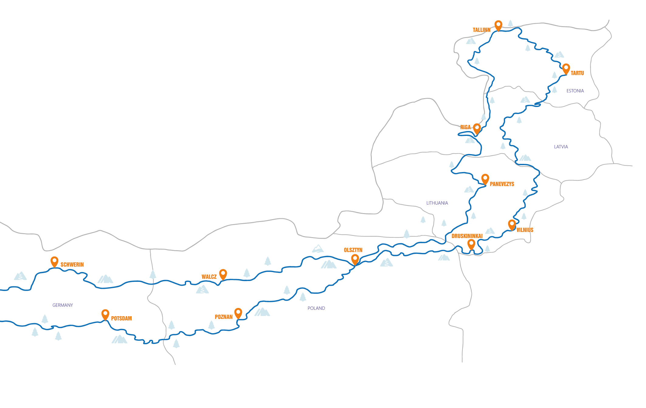 Baltische Staten - Baltic States in 15 days Routekaart