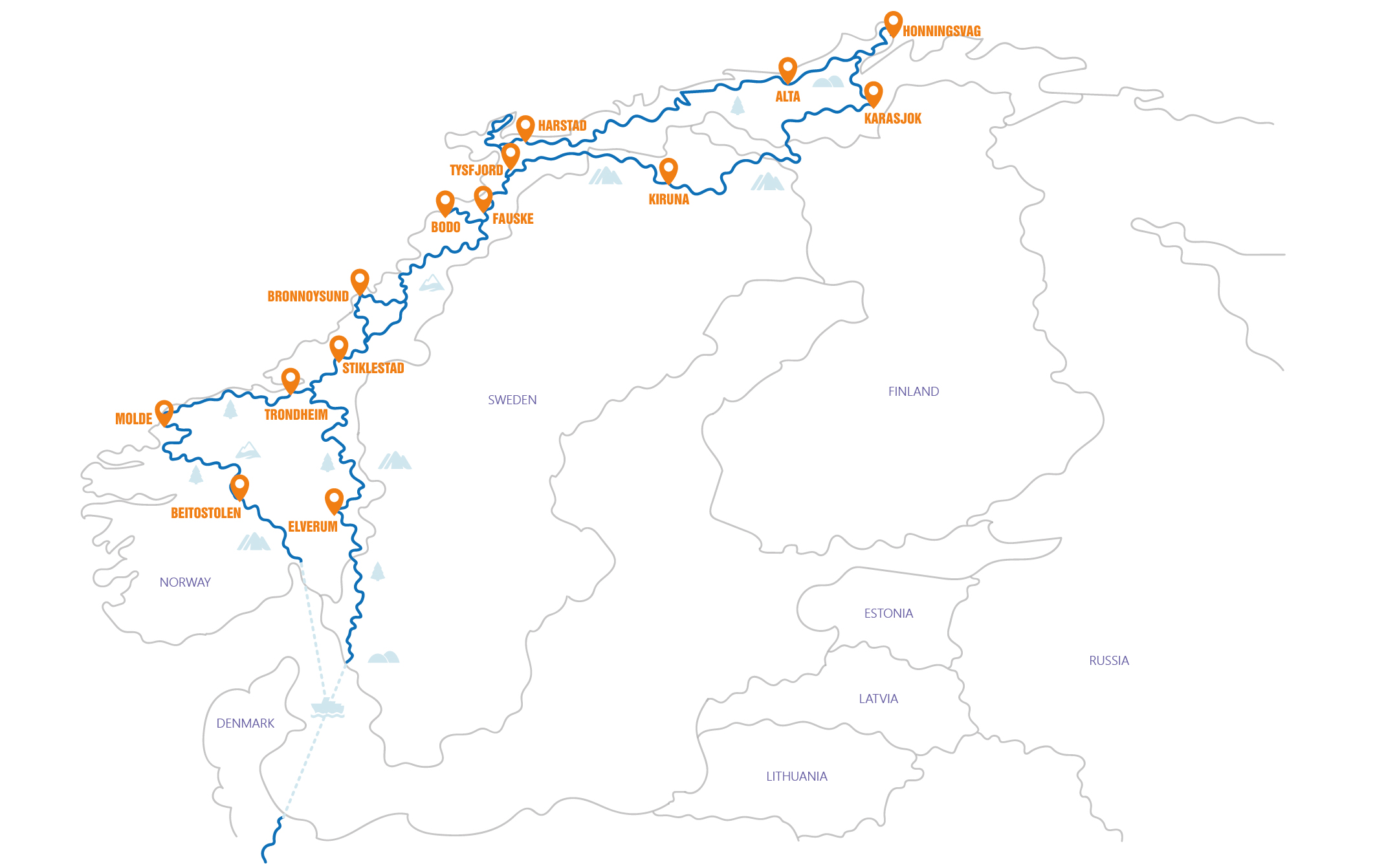 Noorwegen - Nordkapp Routekaart 